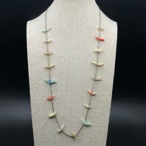 Artisan Bird Fetish Necklace Liquid Sterling Heishi Beads Mother of Pearl 24"